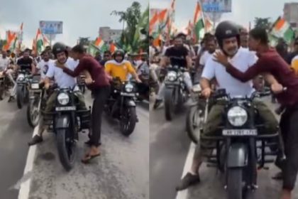 Man kisses Rahul Gandhi on bike during Bihar rally gets slapped by guard