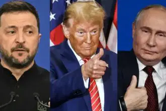 Volodymyr Zelensky Donald Trump and Vladimir Putin
