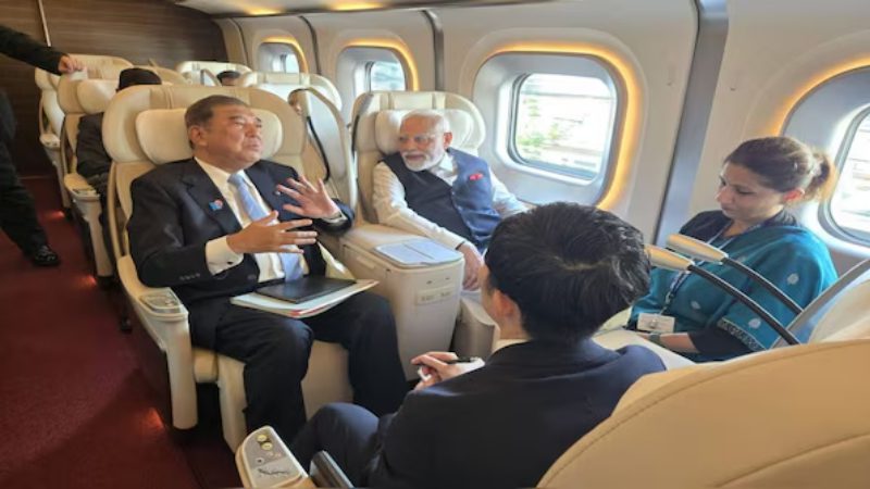 modi travels high speed bullet train in japan