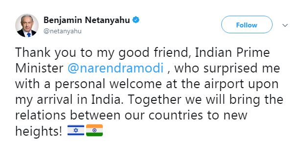 netanyu tweet modi