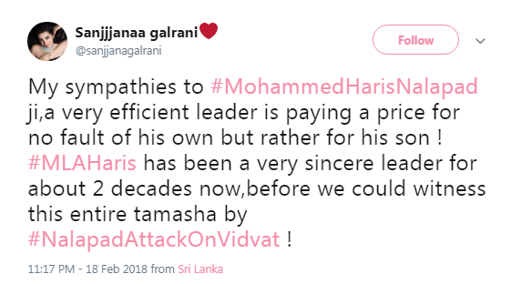Sanjana galrani tweet 2