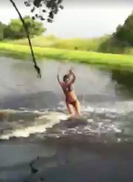 Girl almost lands on 9ft alligator 3