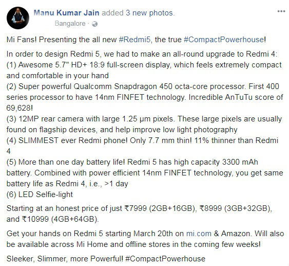 Xiaomi Redmi manukumar jain