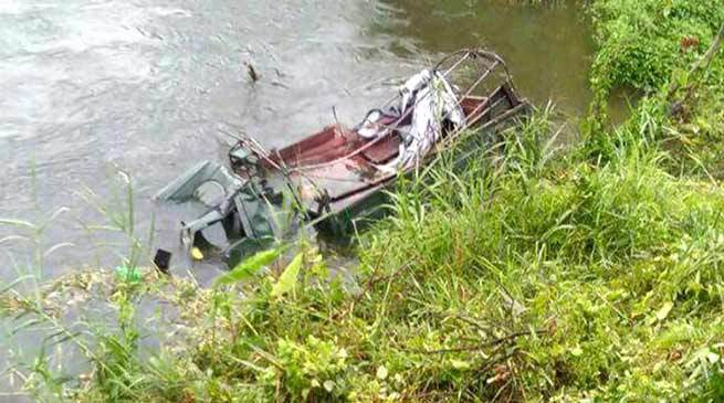 army vehicle falls in to river