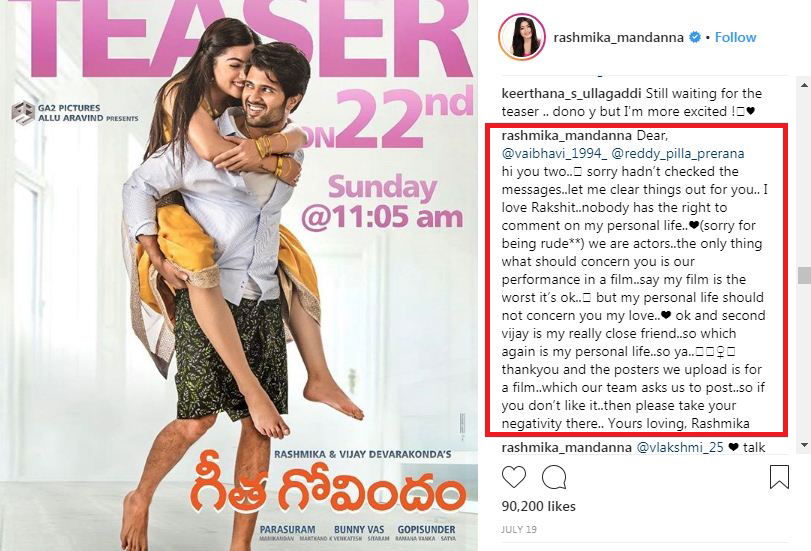 Rashmika mandanna post