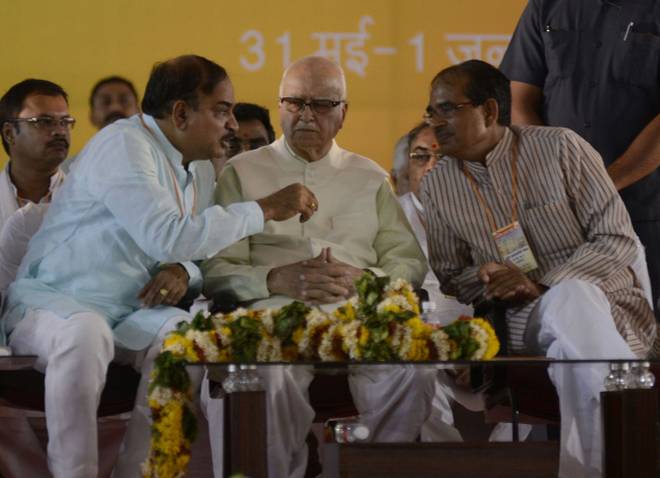 BJP ORGANISERS CONVENTION LK ADVANI CM SHIVRAJ GWALIOR MADHYA PR
