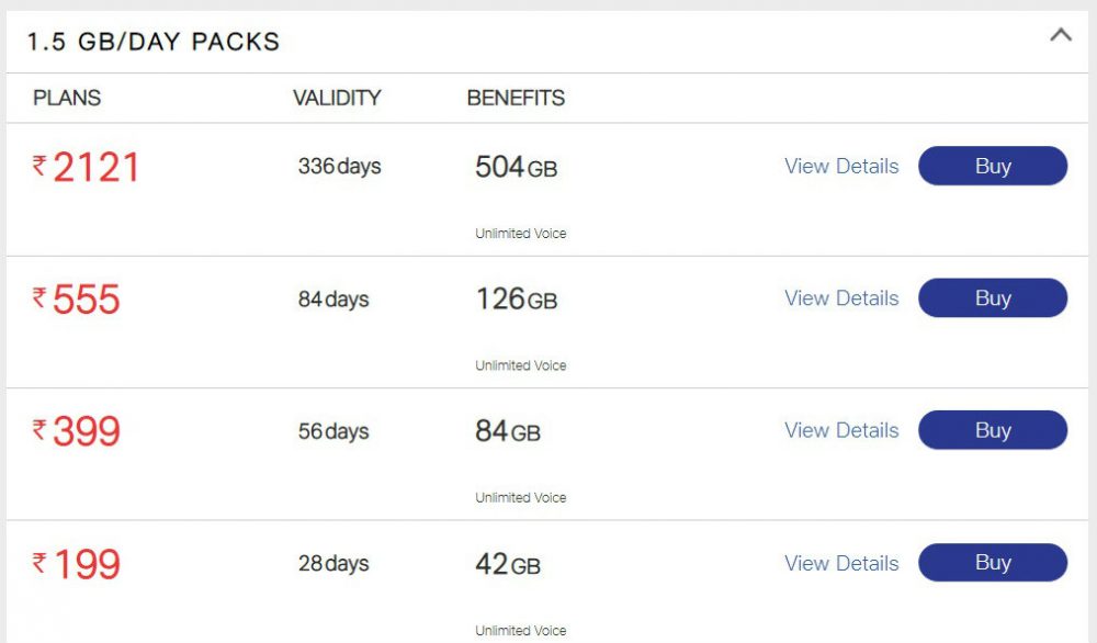 jio 1.5 gb data pack