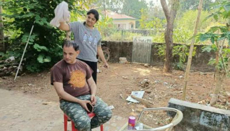 Wife Hair Cutting