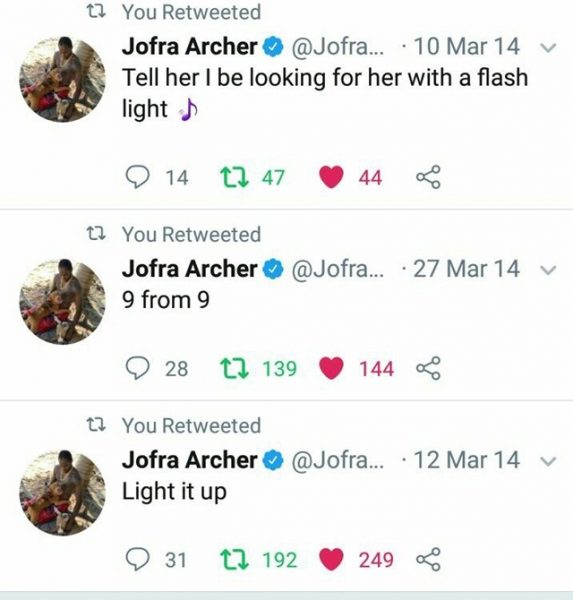 Jofra Archers tweet
