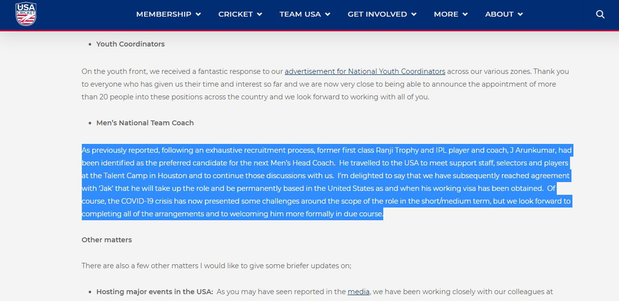 arun kumar usa cricket