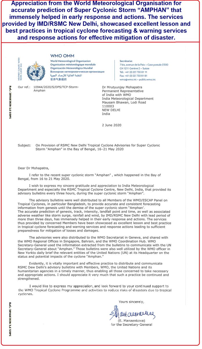 IMD amphan WMO Letter