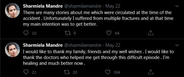 Sharmiela Mandre tweet