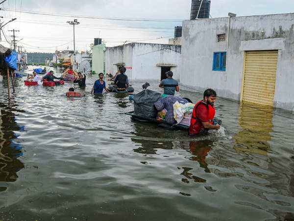 telangana parts of hyderabad continue to remain flooded following incessant rain