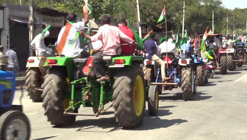 Farmer Protest Tractor Rally Shivamogga 4