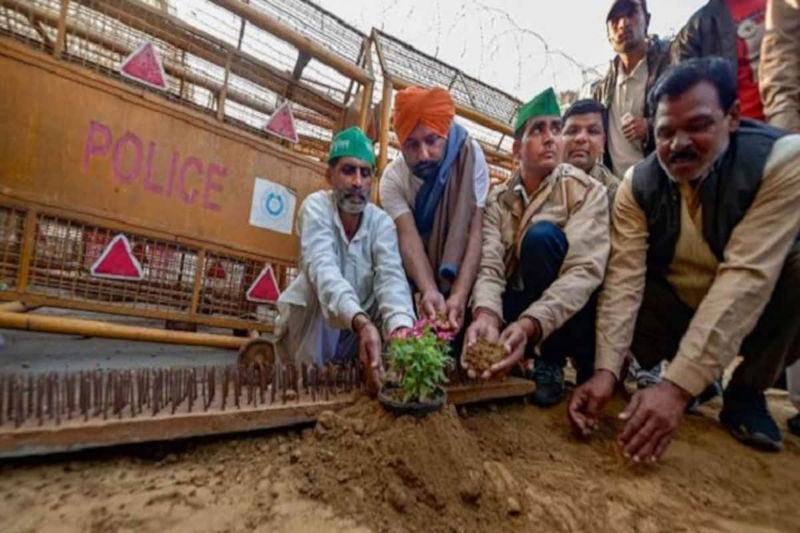 Delhi Farmers Protest Ghazipur Flower Plant 5