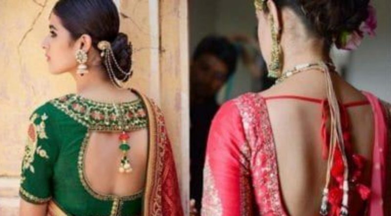 Pom Pom Back Neck Blouse Designs