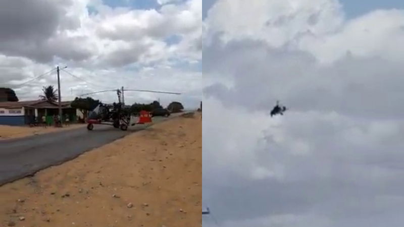Man Flies Helicopter