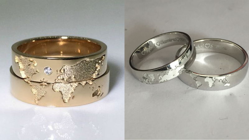 world map couple rings
