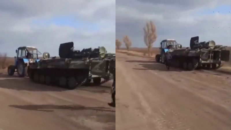 Russia battle tank farmer tractor
