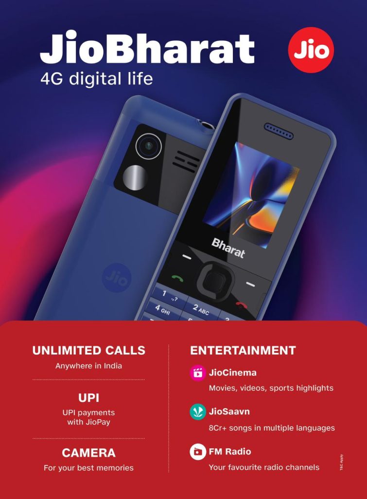 Jio Bharat phone launched in India at Rs 999 sale begins on July 7 1