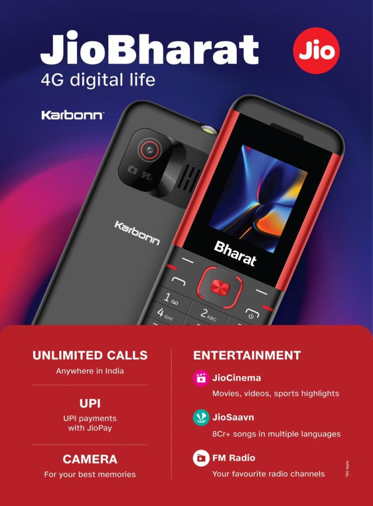 Jio Bharat phone launched in India at Rs 999 sale begins on July 7 2