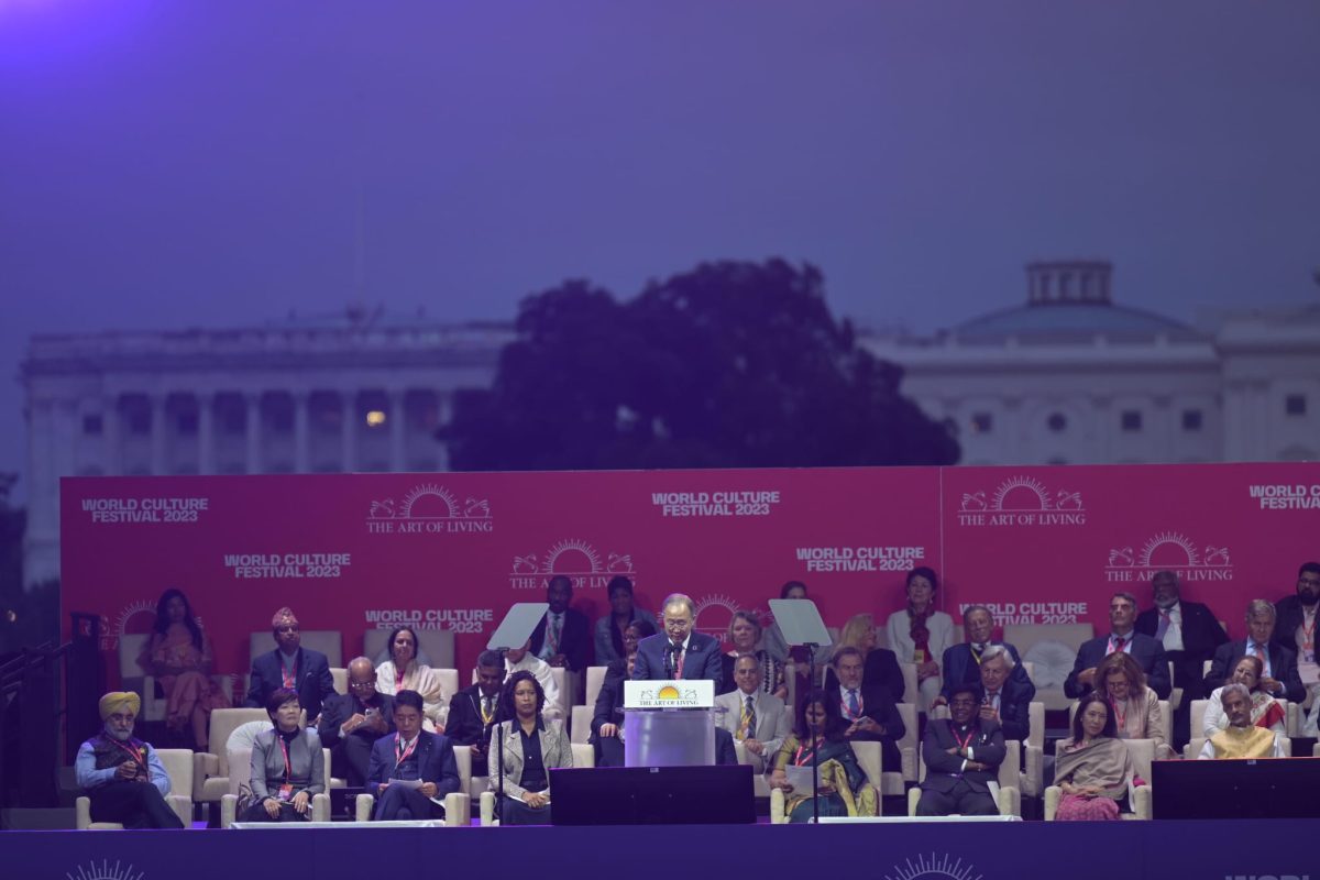 HE Ban Ki Moon addressing the global audience at the World Culture Festival Day 1
