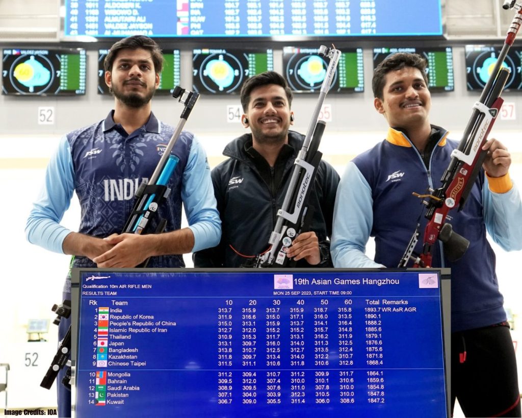 India Win First Gold Medal In Asian Games 2023 Rudrankksh Patil Aishwary Pratap Singh And Divyansh Singh Panwar End On Top In 10m Air Rifle Team Event 1