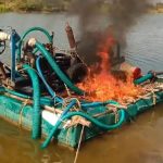 Illegal sand mining Officials set fire to boat worth lakhs of rupees in Bidar