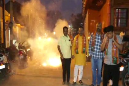 BJP expels Basanagouda Patil Yatnal BJP members celebrate by bursting firecrackers in Vijayapura