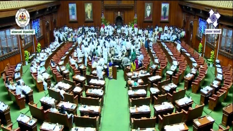 Honey trap row disrupts Karnataka vidhan sabha again BJP MLAs storm well of House