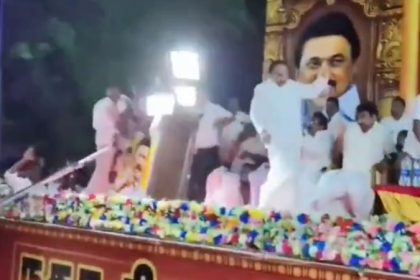 DMK MP A Raja narrowly escapes injury as stage lights collapse during public meeting in Mayiladuthurai Tamil Nadu