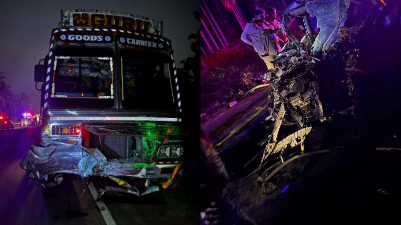 Innova car collides with lorry in Chitradurga three killed on the spot