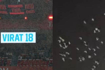 White pigeons fly over Chinnaswamy as rain delays RCB vs KKR Natures tribute to Virat Kohli Chinnaswamy Stadium Bengaluru