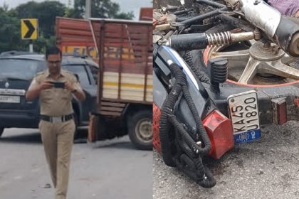 horrible accident between lorry and bike in mysuru two killed