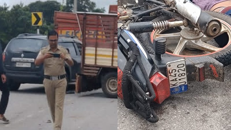horrible accident between lorry and bike in mysuru two killed