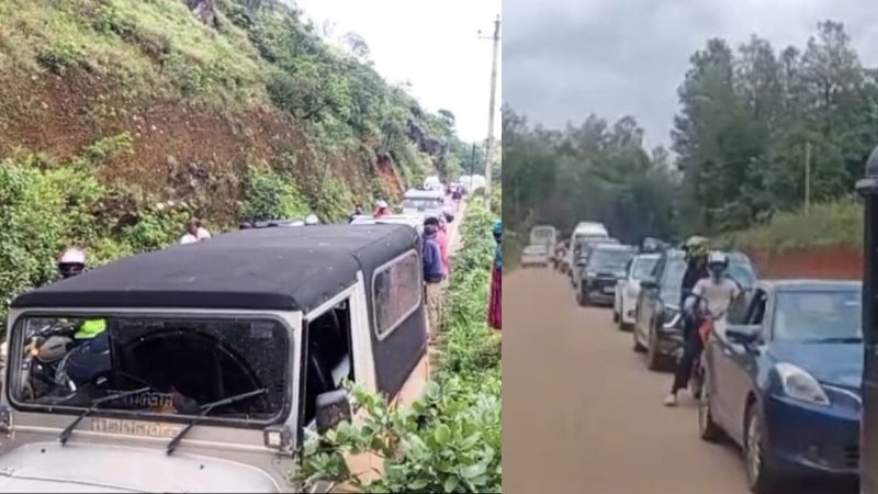 Car jeep collide on Datta Peetha road traffic jam for kilometers 2
