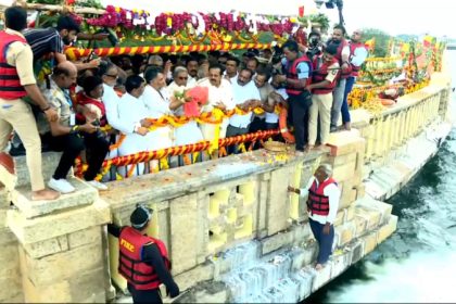 KRS reservoir nears full capacity in June for first time CM Siddaramaiah offers bagina to river Cauvery at KRS Dam