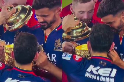 RCB vs PBKS IPL Final Virat Kohli checking whats inside the trophy