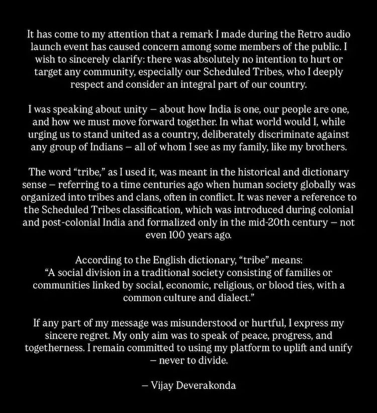 Vijay Devarkonda Apology