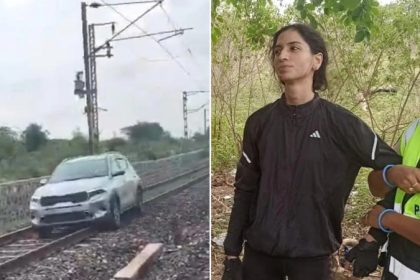 Woman Drives Car On Railway Tracks In Telangana