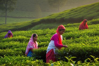 Women tea workers pluck tea leaves