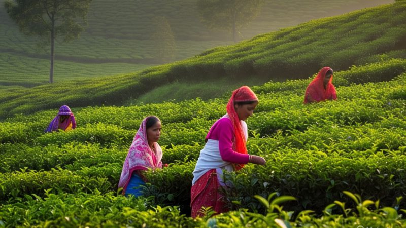 Women tea workers pluck tea leaves