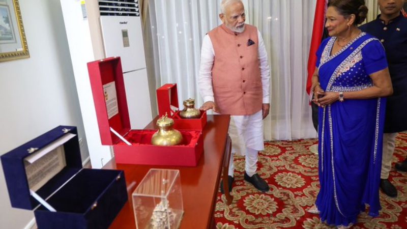 PM Modi Gifts Ayodhya Mandir Replica Sarayu Water To Trinidad Tobag