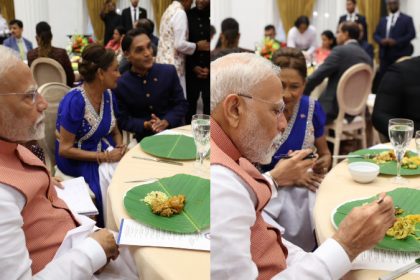 PM Modi dines on traditional Trinidadian Sohari leaf