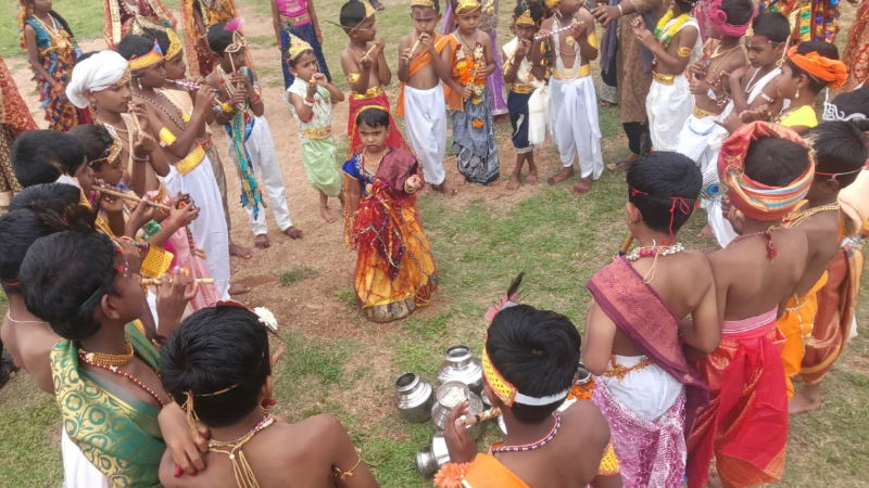 Krishna Janmashtami Hindu Muslim unity Children dressed as Krishna and Radha in Urdu school hagaribommanahalli 1