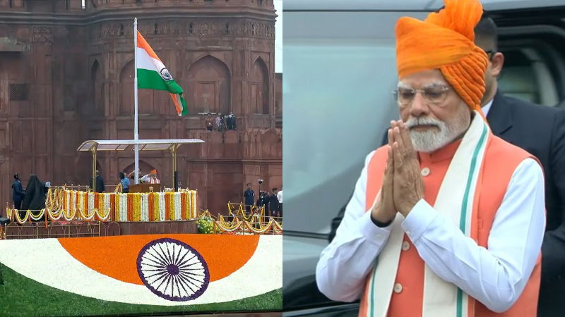 Narendra Modi hoists national flag at the Red Fort