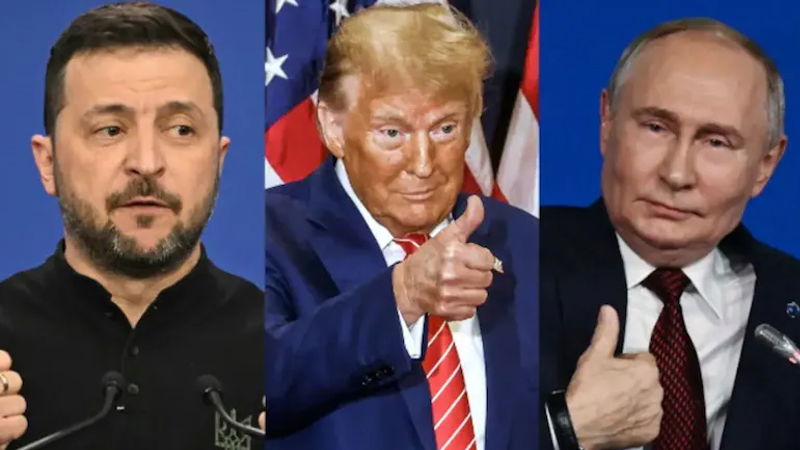 Volodymyr Zelensky Donald Trump and Vladimir Putin