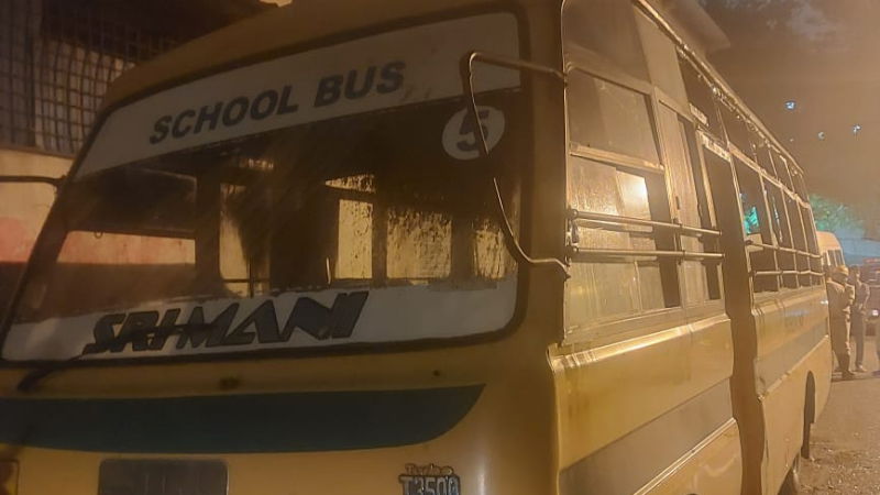 school bus fired