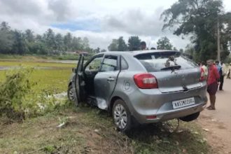Driver loses control of car and falls into lake elderly woman dies two others in critical condition Ripponpet Shivamogga