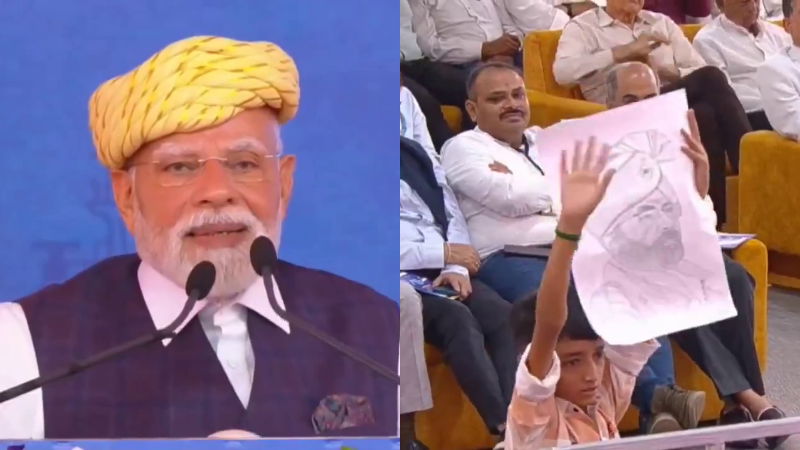 Narendra Modi Boy gave drawing and becomes emotional in gujarat Bhavnagar